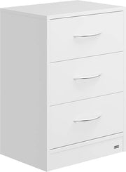Cassettiere in Legno Moderna con 3 Comparti e Passaggio di Cavo - Montaggio a Parete - Bianco
