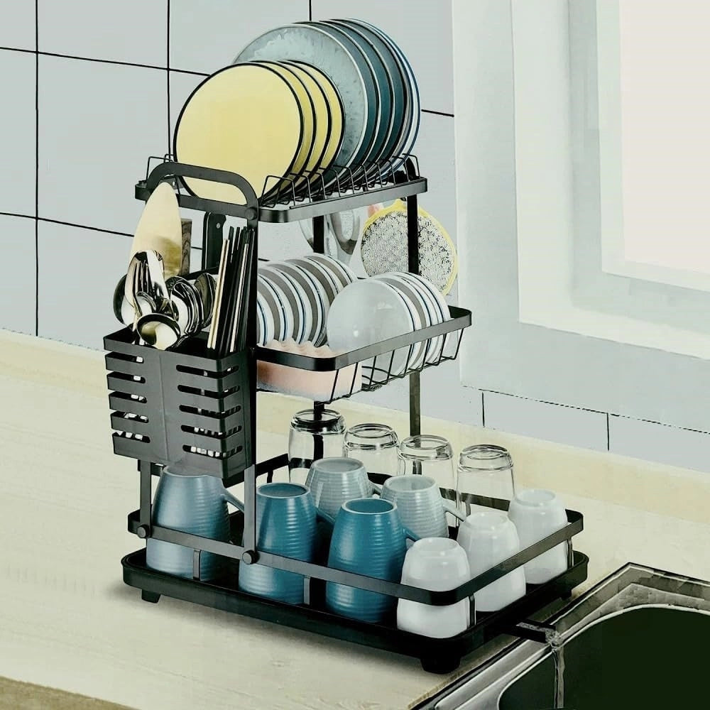 Trade Shop - Scolapiatti A 3 Livelli Organizer Da Cucina Supporti Per Piano Lavoro Sistema Di Drenaggio -