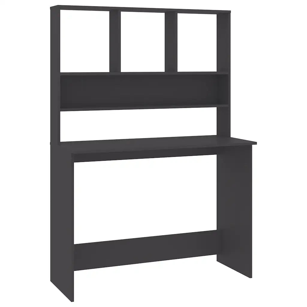 Scrivania | Tavolo da Ufficio con Mensole Grigia 110x45x157 cm in Legno Multistrato