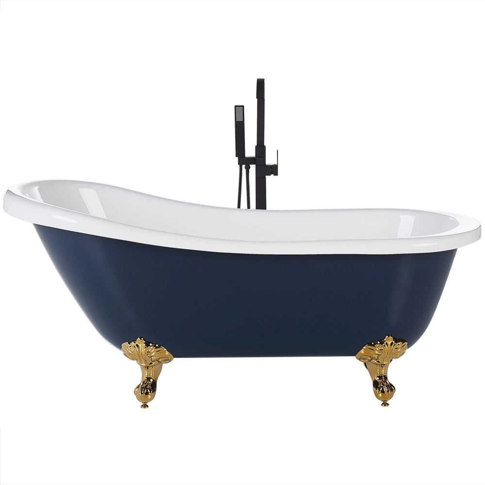 Vasca da bagno in acrilico sanitario blu e dorato 150 x 77 cm vasca autoportante con piedini design retrò tradizionale