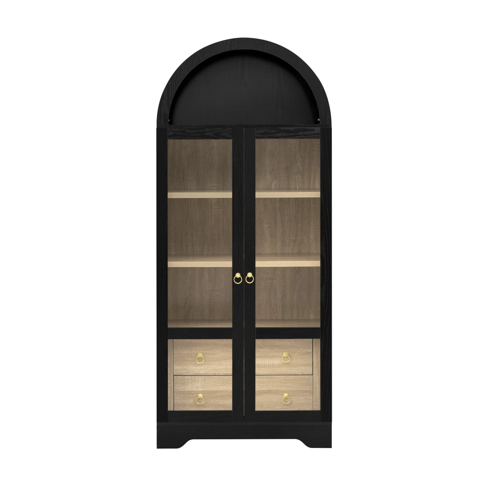 Credenza alta con 2 cassetti; ripiani regolabili e vetro - per cucina - 76.2×40.1×180 cm - nero