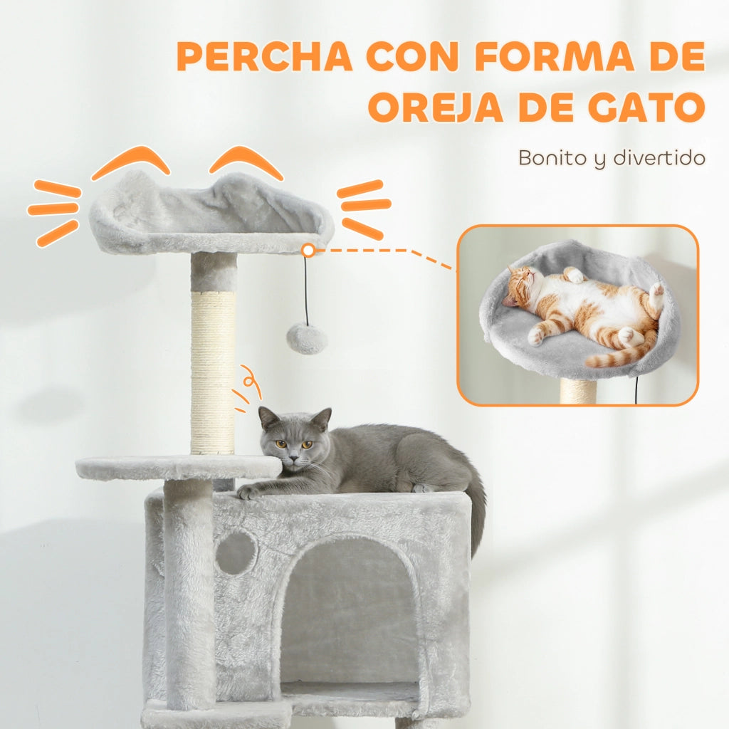 Tiragraffi per Gatti 160cm ¨C Xylo ¨C Grigio Chiaro con Piattaforme Cucce Amaca Scaletta