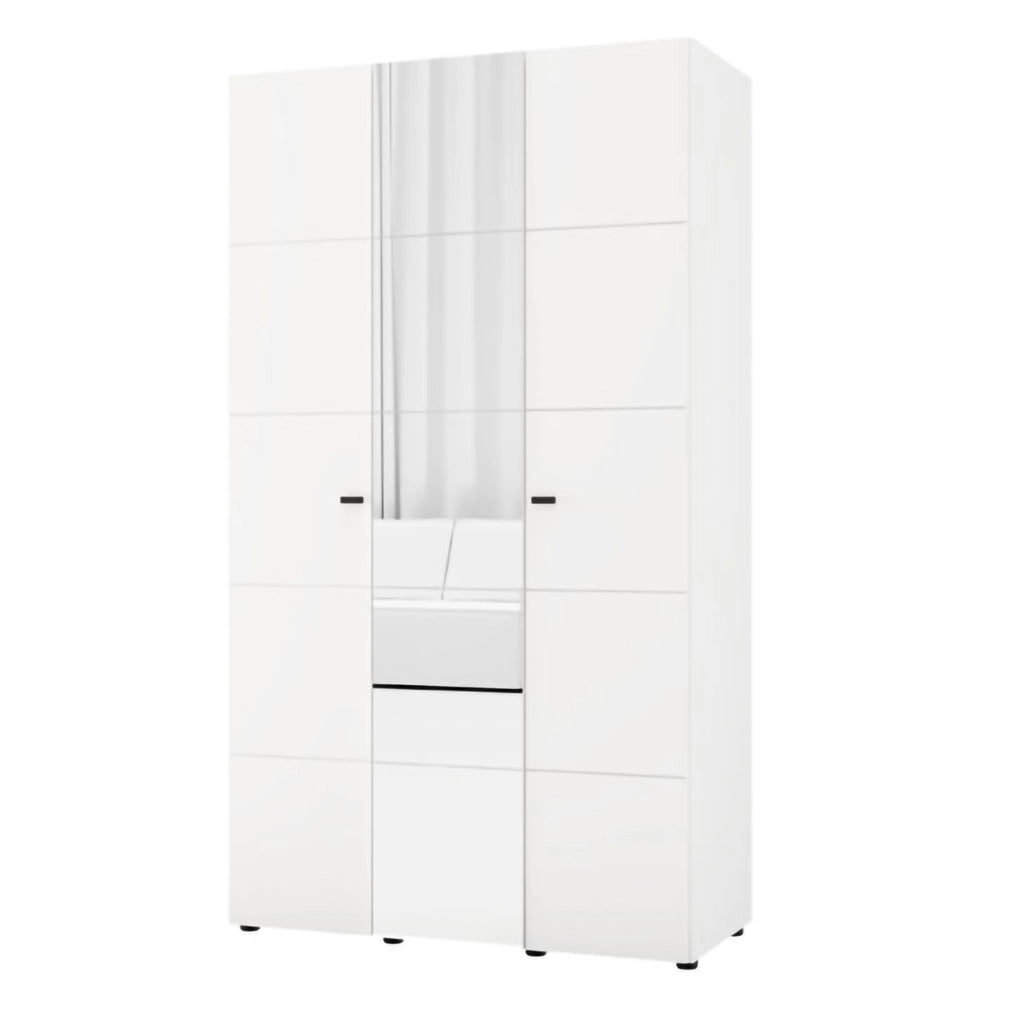 Armadio Camera da Letto Ouarza, Guardaroba 3 Ante Appendiabiti, 117x52 cm Bianco Opaco