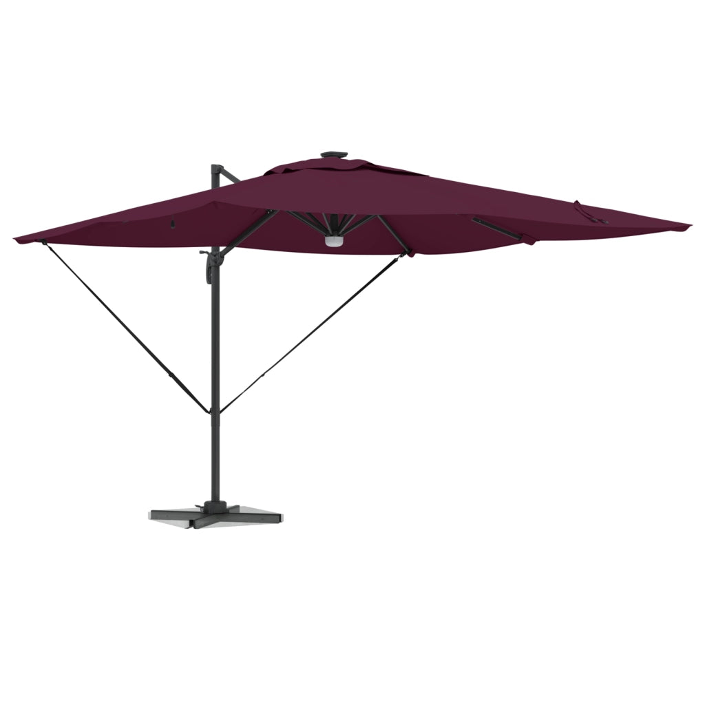 Ombrellone a sbalzo Roma con LED Borgogna 286x285x270 cm Alluminio