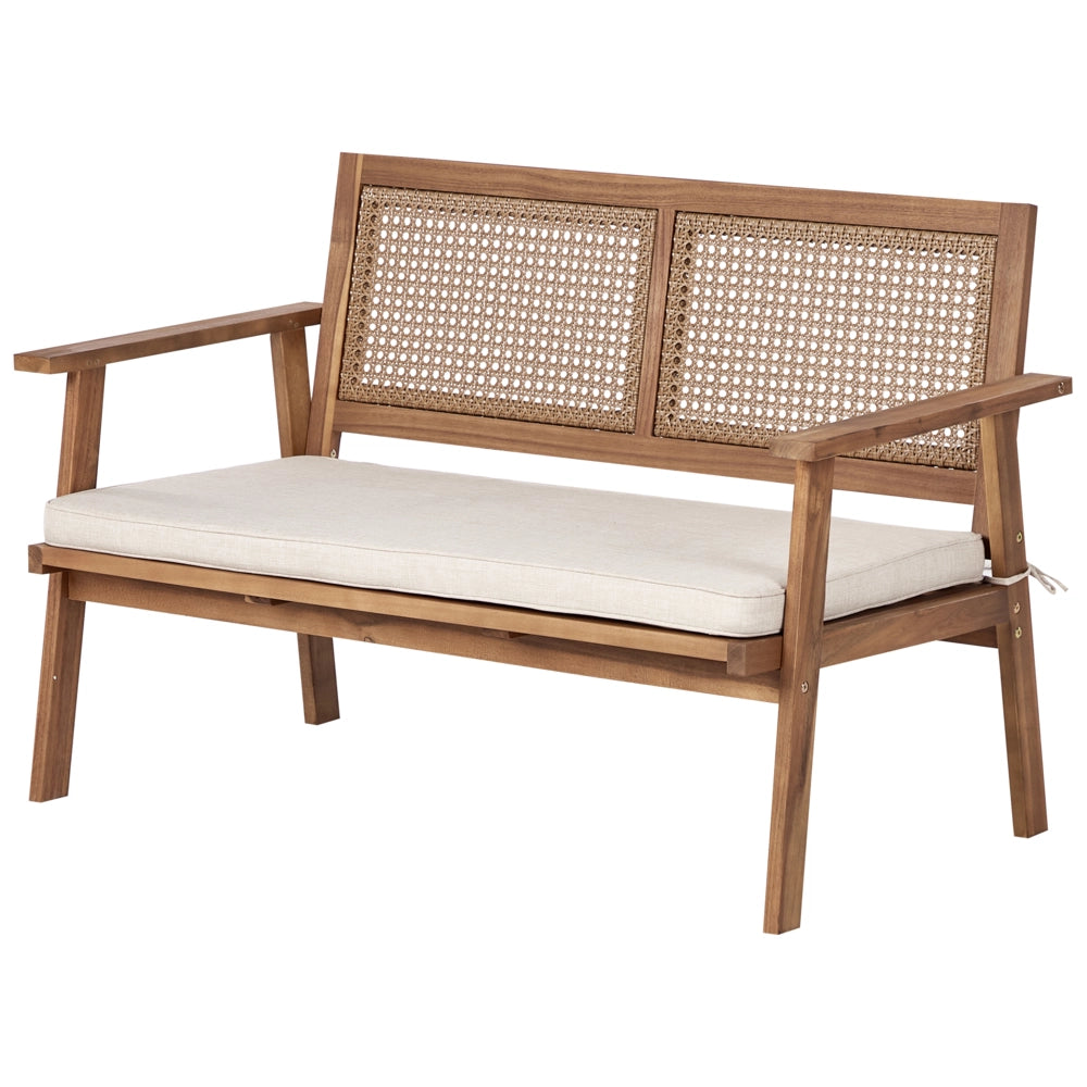 Set di divani da giardino in legno di acacia certificato chiaro Cuscini beige chiaro 4 posti Design moderno Set di conversazione per esterni