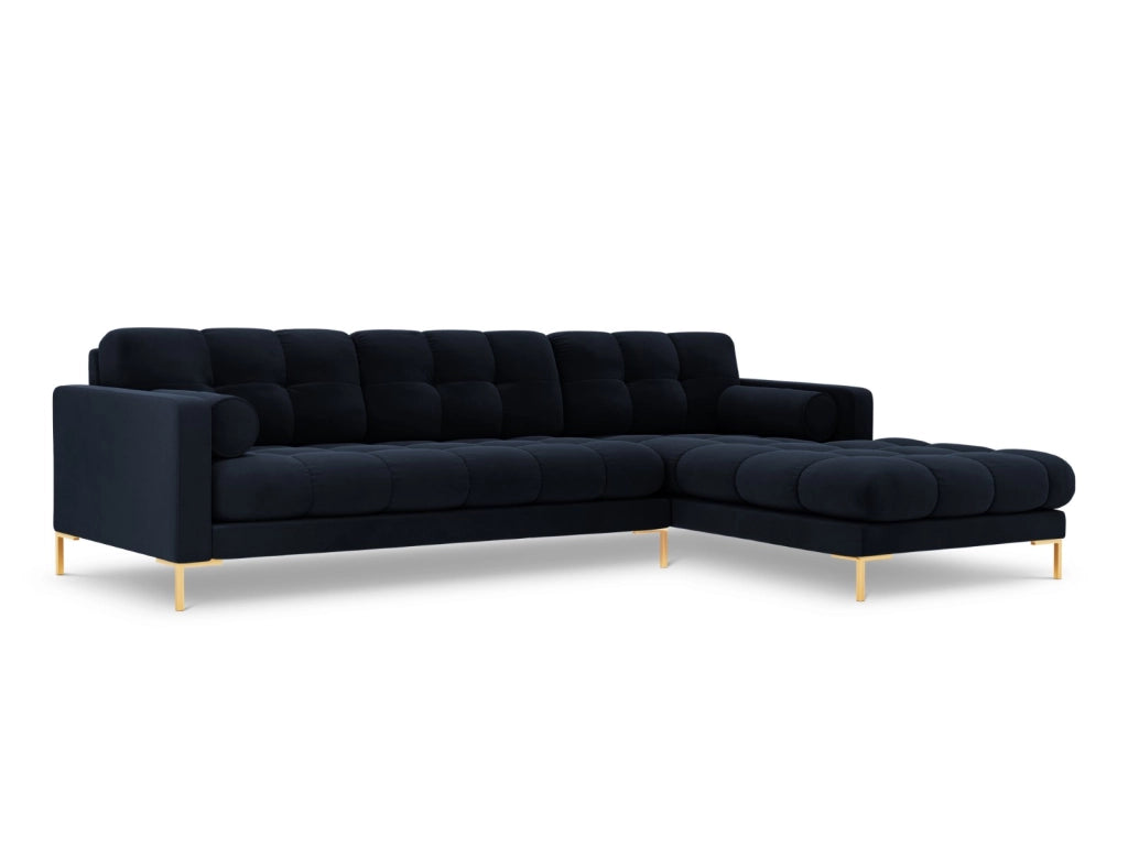 Cosmopolitan Design - Divano angolare destro "Bali" 5 posti in velluto blu scuro 