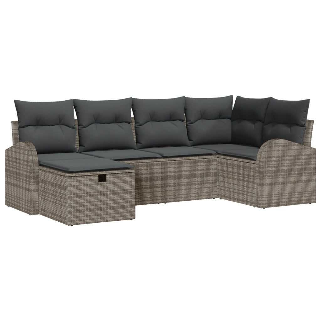 Set di Divani da Giardino  6 Pezzi con Cuscini Grigio Polyrattan