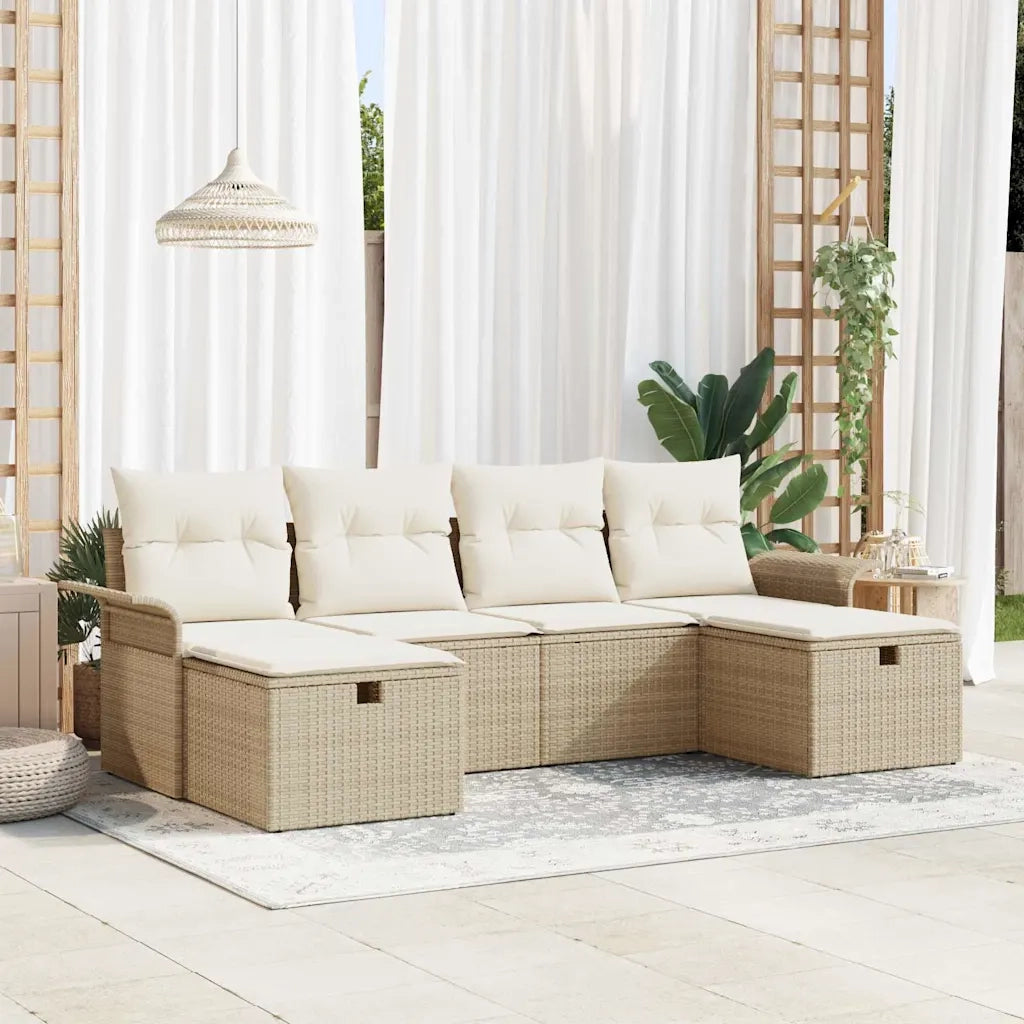 Set Divano da Giardino 6 pcs Beige e Crema polyrattan