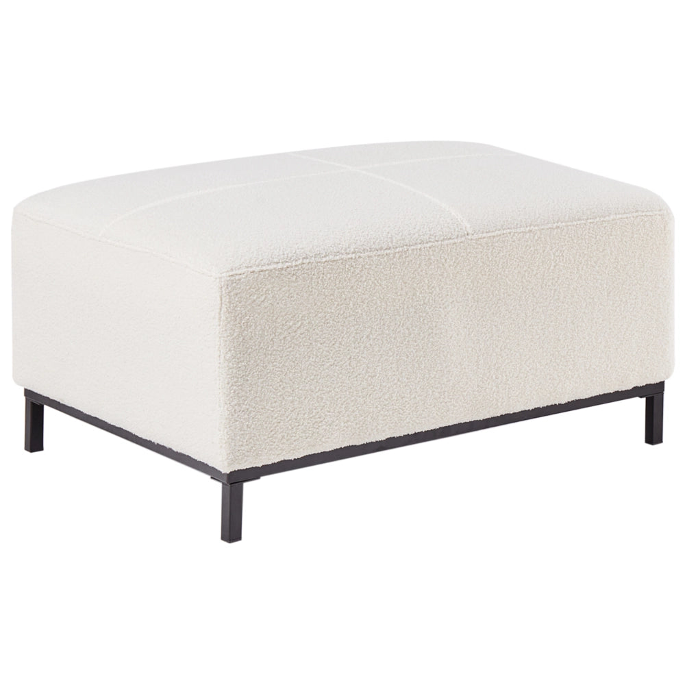 Divano angolare in tessuto bouclè bianco 5 posti versione destra forma a L con pouf