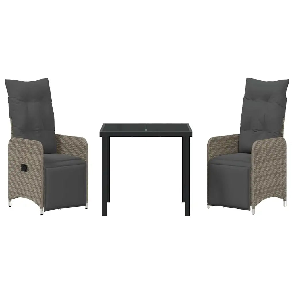 Set da Pranzo per Giardino con cuscino 3 pcs Grigio polyrattan