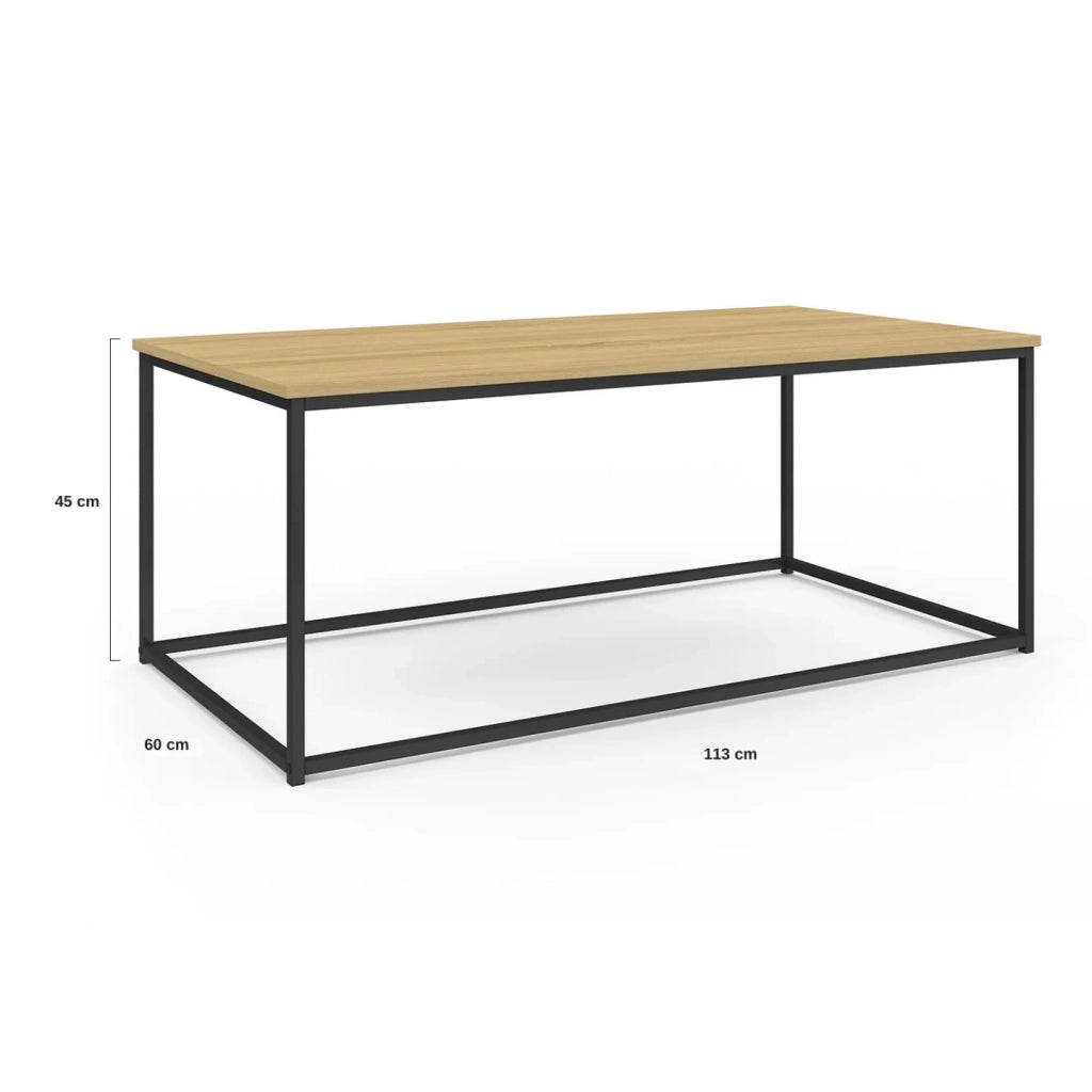 IDMarket - Tavolo basso DETROIT 113 cm design industriale legno e metallo nero