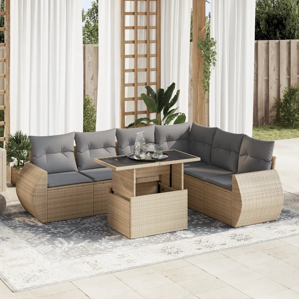 vidaXL Set Divani da Giardino 7 pz con Cuscini Beige in Polyrattan