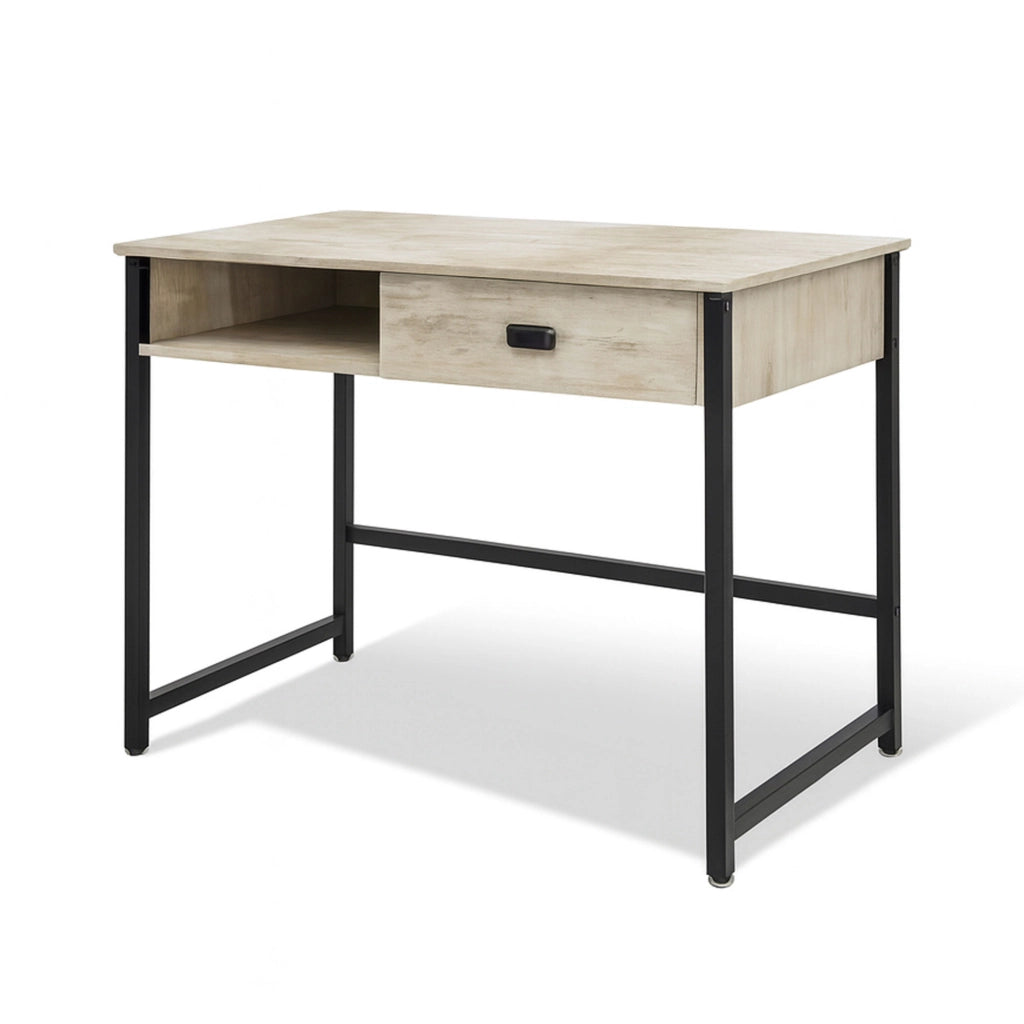 Otari - Scrivania in stile industrial bleach con cassetto e vano a giorno, 110x50xH76 cm