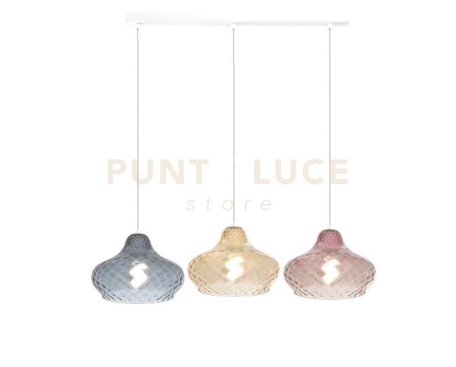 SOSPENSIONE BIANCO 3 LUCI RETTANGOLARE VETRI (1 X PICCOLO AM + 1 X PICCOLO RU + 1 X PICCOLO ZA) 1191BI-S3 RP-MC