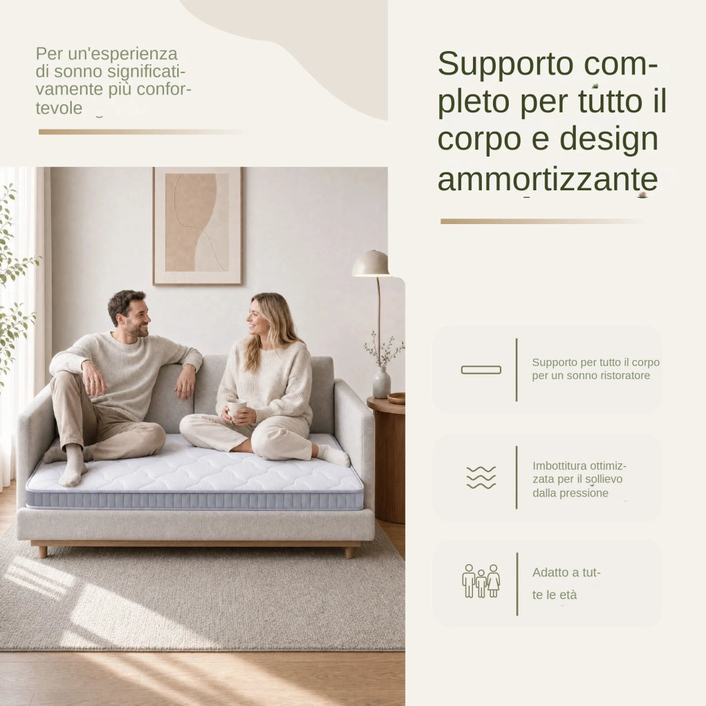 Materasso a Molle Insacchettate 7 Zone e Memory Foam per Divano Letto 90x190x10 cm; Bianco