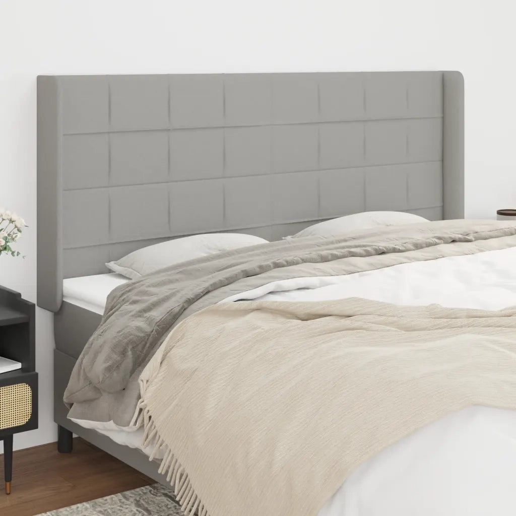 Testiera ad Orecchio-Testata con Orecchie Grigio Chiaro 183x16x118/128 cm in Tessuto 111896
