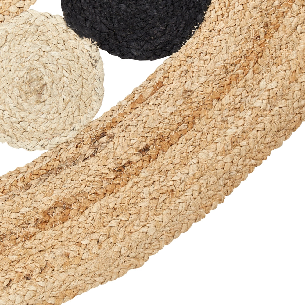 Tappeto beige e nero rotondo 140 cm Boho Rustico a spirale intrecciato fatto a mano Juta naturale Camera da letto Soggiorno