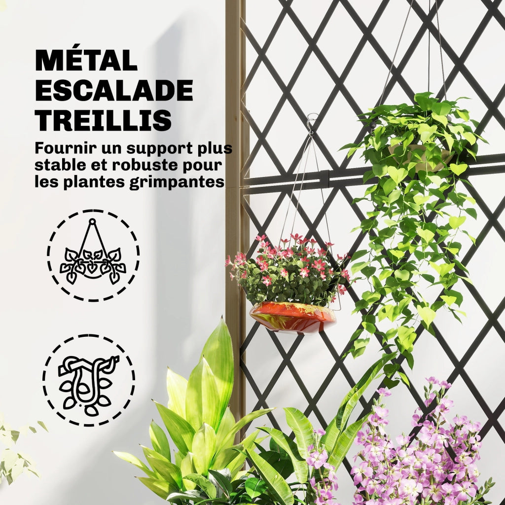 Jardiniere con griglia in acciaio, fioriera su ruote in legno ¨C zephmum ¨C 72x36x168 cm, Finitura Carbonizzata