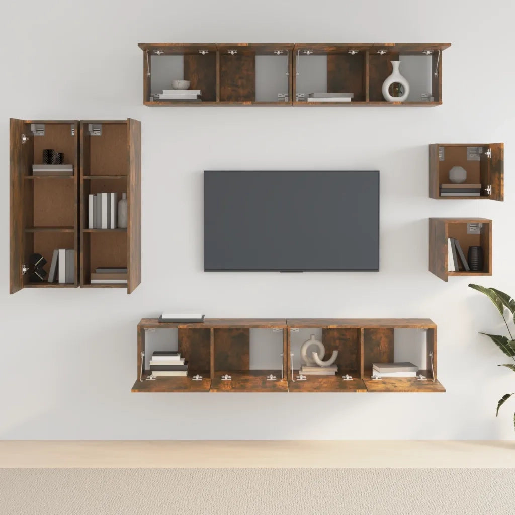 Set Mobili Porta TV 8 pz Rovere Fumo in Legno Multistrato 3114491