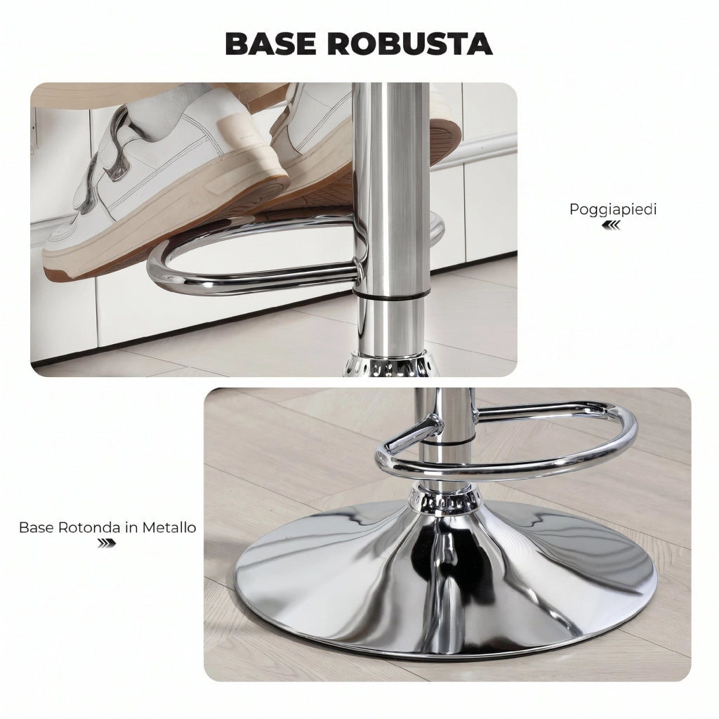 Sgabello da Bar Regolabile 61x50x93-113 cm Seduta Extra Large Girevole in Similpelle PU Grigio