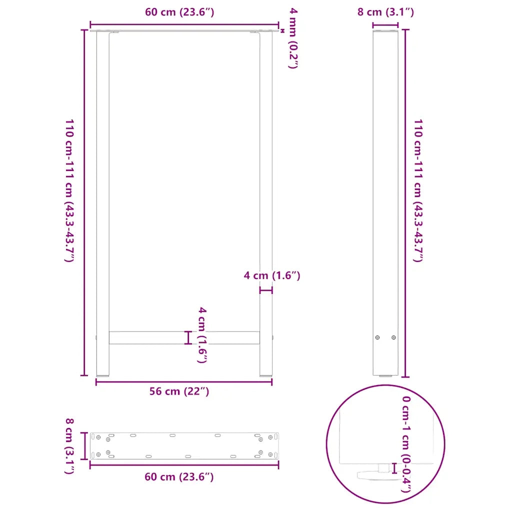 Gambe per tavolo da bar nere 2 pz 60x(110-111) cm in acciaio 4013356