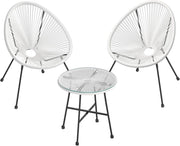 SONGMICS Mobili da Giardino Set 3 Pezzi, Sedia Acapulco, Poltrona da Esterno, Tavolino con Piano in Vetro e 2 Sedie, Set Conversazione per Interni ed Esterni, Bianco GGF013W02