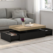 IDMarket - Tavolino rettangolare a 2 cassetti ELSA in legno nero con piano in faggio