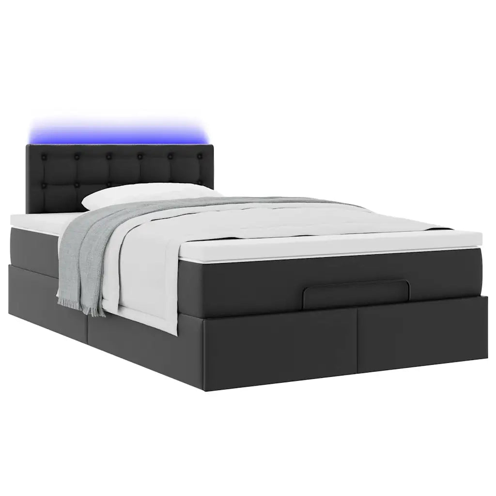 Struttura Letto Pouf con Materasso Nero 120x200 cm Similpelle 3312147