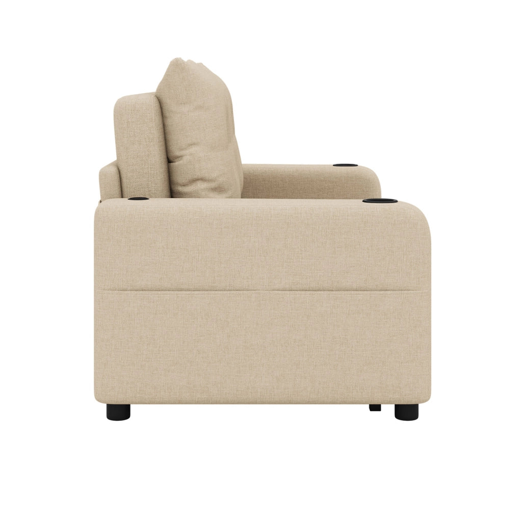 Divano Letto 3-in-1 Beige con Porta Bicchieri, Tasche Laterali, Cuscini e Porta USB, 2 Posti