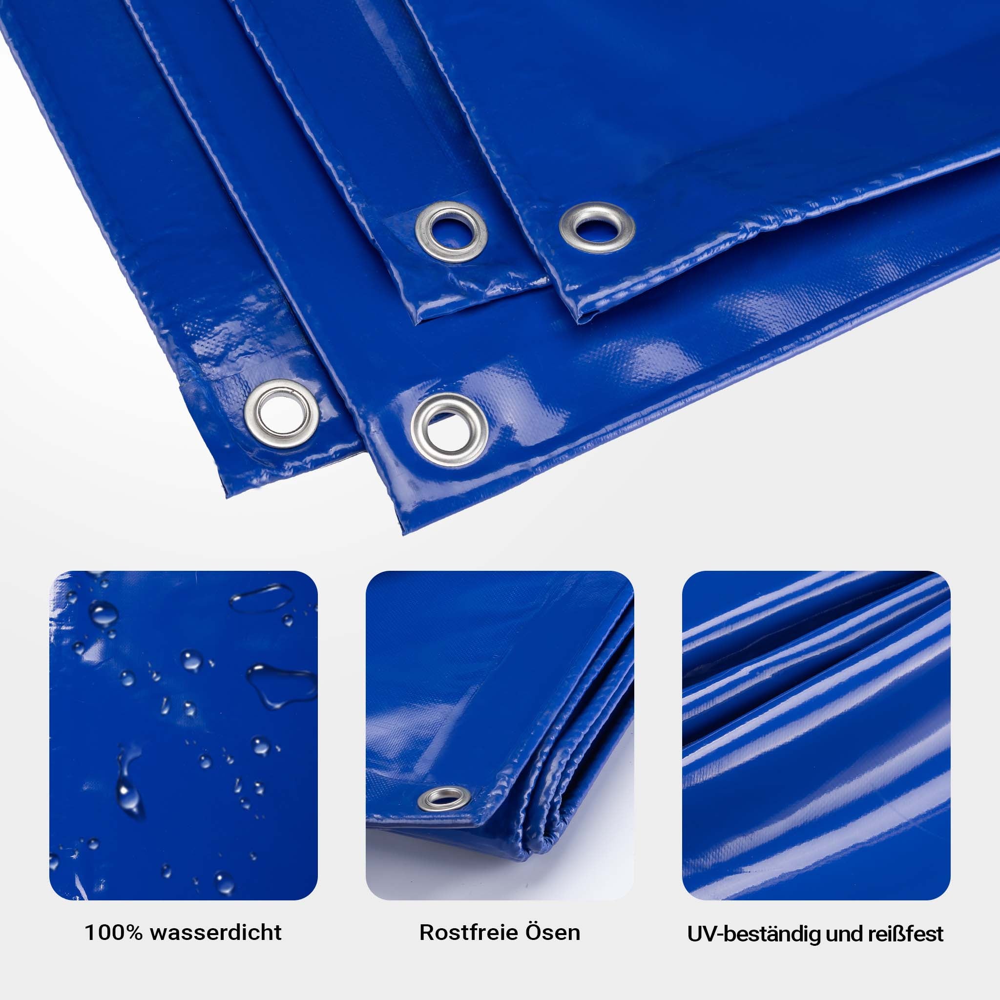 Telone occhiellato blu 4 x 6 m resistente alle intemperie e a raggi UV, impermeabile, robusto telo di protezione in poliestere 650 g/m² con rivestimento in PVC