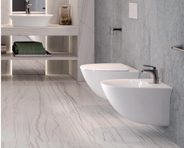 Sanitari sospesi Rak Ceramics serie SENSATION salvaspazio cm 48 vaso, bidet, copriwater soft-close - Bianco Lucido
