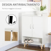 Mobile Scarpiera Salvaspazio in Legno Bianco con Ripiano Aperto, Armadio Scarpiera di Design per Ingresso, 60x30x92cm