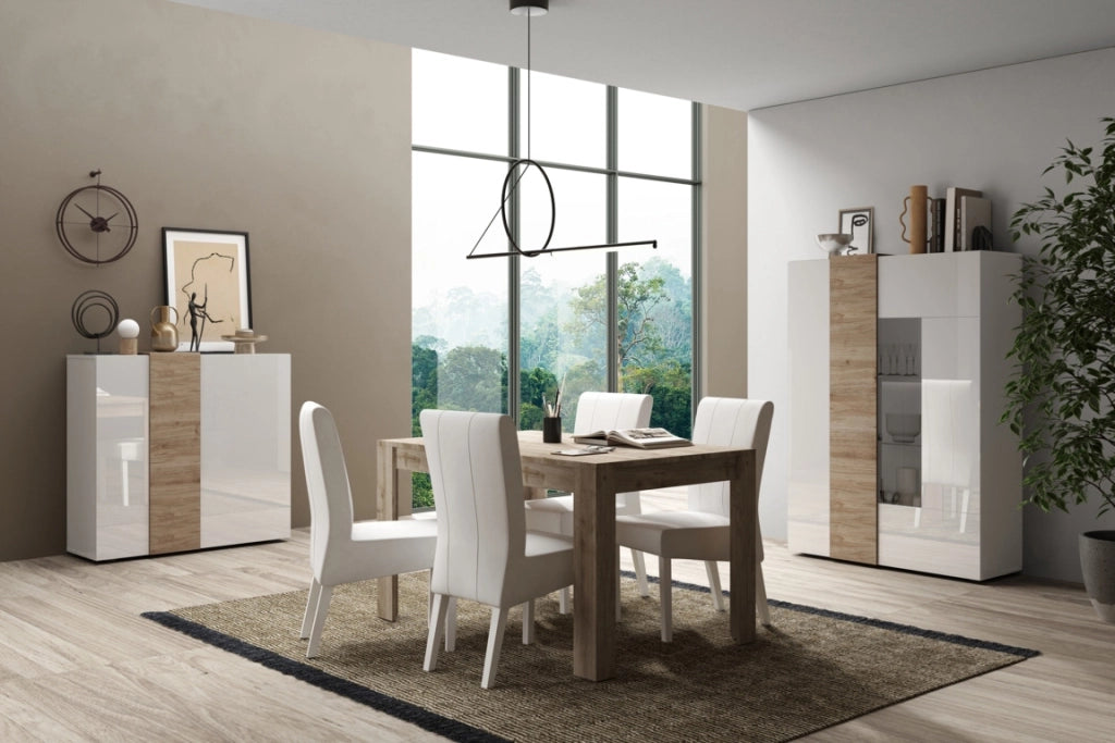 Credenza/Vetrina MACON bianco/rovere miele