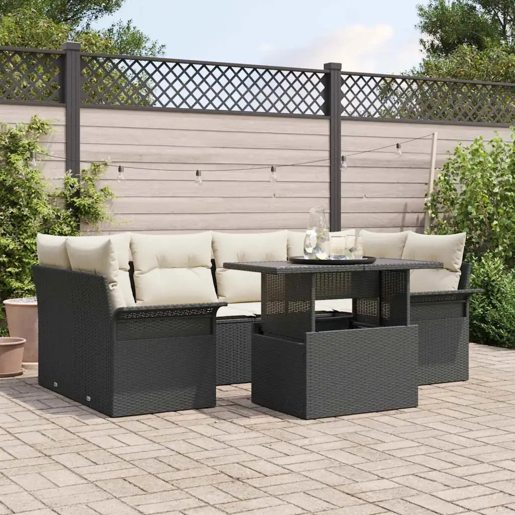 Set Divano da Giardino con cuscino 7 pcs Nero Poly Rattan 3356950