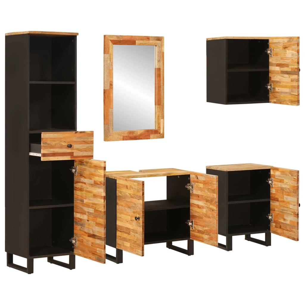 Set da Bagno con porta 5 pcs Naturale Legno di mango massello