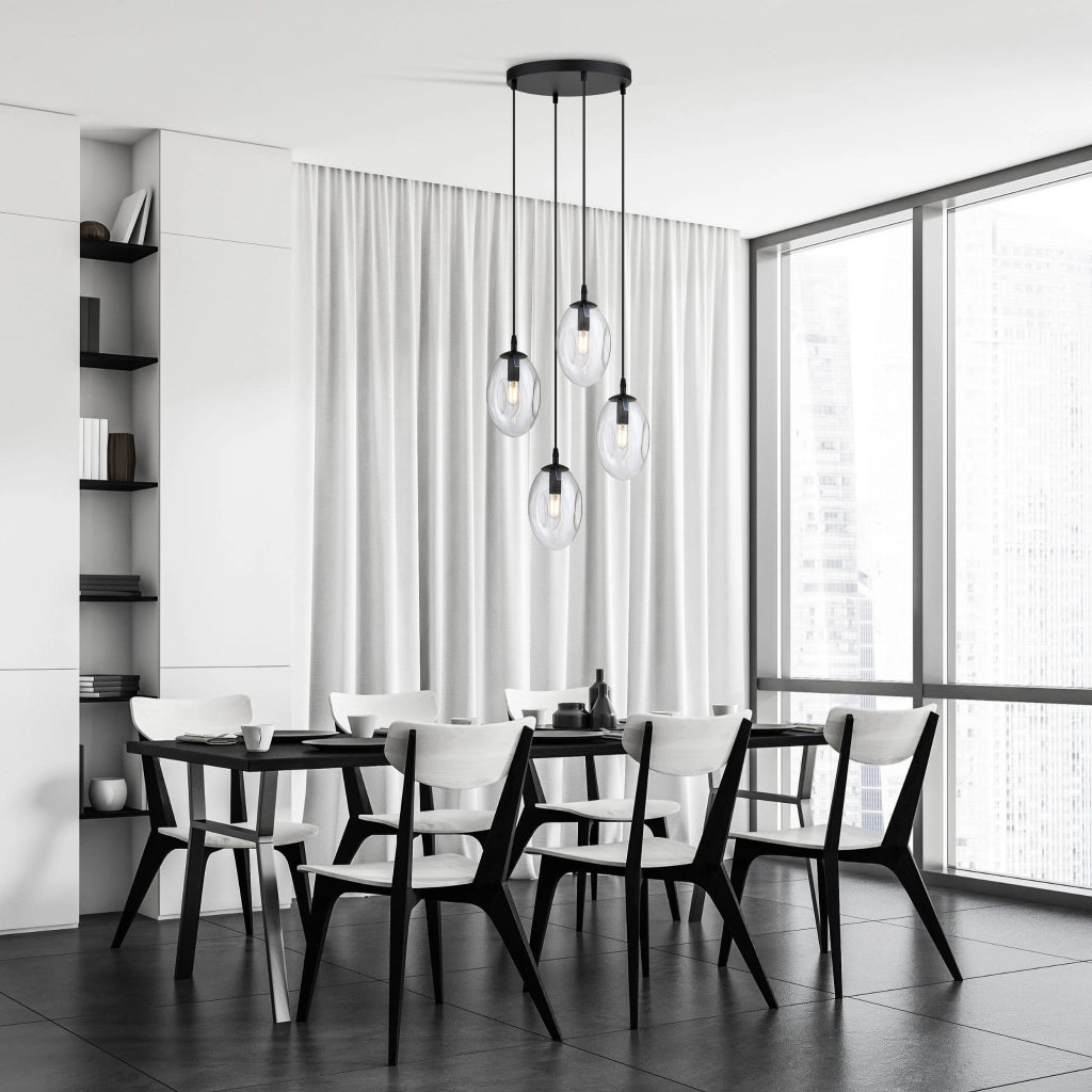 Lampadario Emibig Astral 4 luci E14 nero vetro chiaro