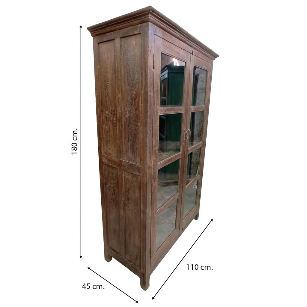 Vetrina in legno con finitura artigianale marrone, 110x45x180h cm