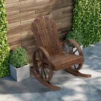 Sedia a Dondolo Stile Adirondack, Design Rustico con 2 Ruote, Legno di Abete Rosso Effetto Bruciato, 88x68x92cm