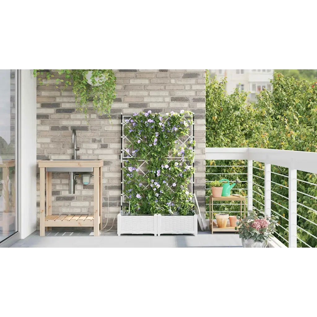 2 pz Fioriere | Cassetta per fiori | Vaso da giardino Bianco 80 x 40 x 126 cm Plastica