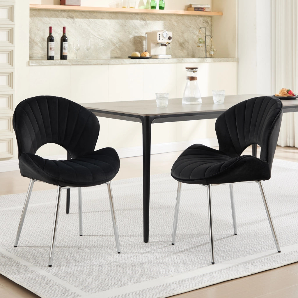 Set di 2 sedie da pranzo nere in velluto; senza braccioli