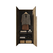 Armadio Camera da Letto Pompei, Guardaroba 2 Ante 2 Ripiani, 78x187h cm Marrone Noce