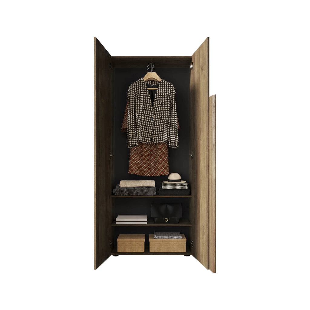 Armadio Camera da Letto Pompei, Guardaroba 2 Ante 2 Ripiani, 78x187h cm Marrone Noce