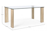 Tavolo da Pranzo Piano in Vetro Temperato con Gambe Effetto Legno - FELIX