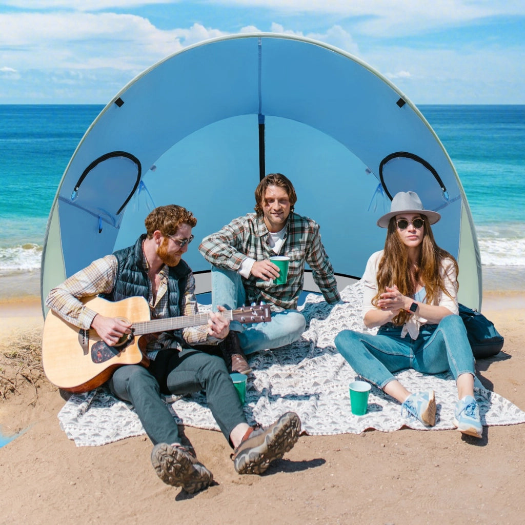 Tenda da spiaggia per protezione solare portatile, Parasole da esterno con UPF50+ 190T tessuto di poliestere Blu-Tende