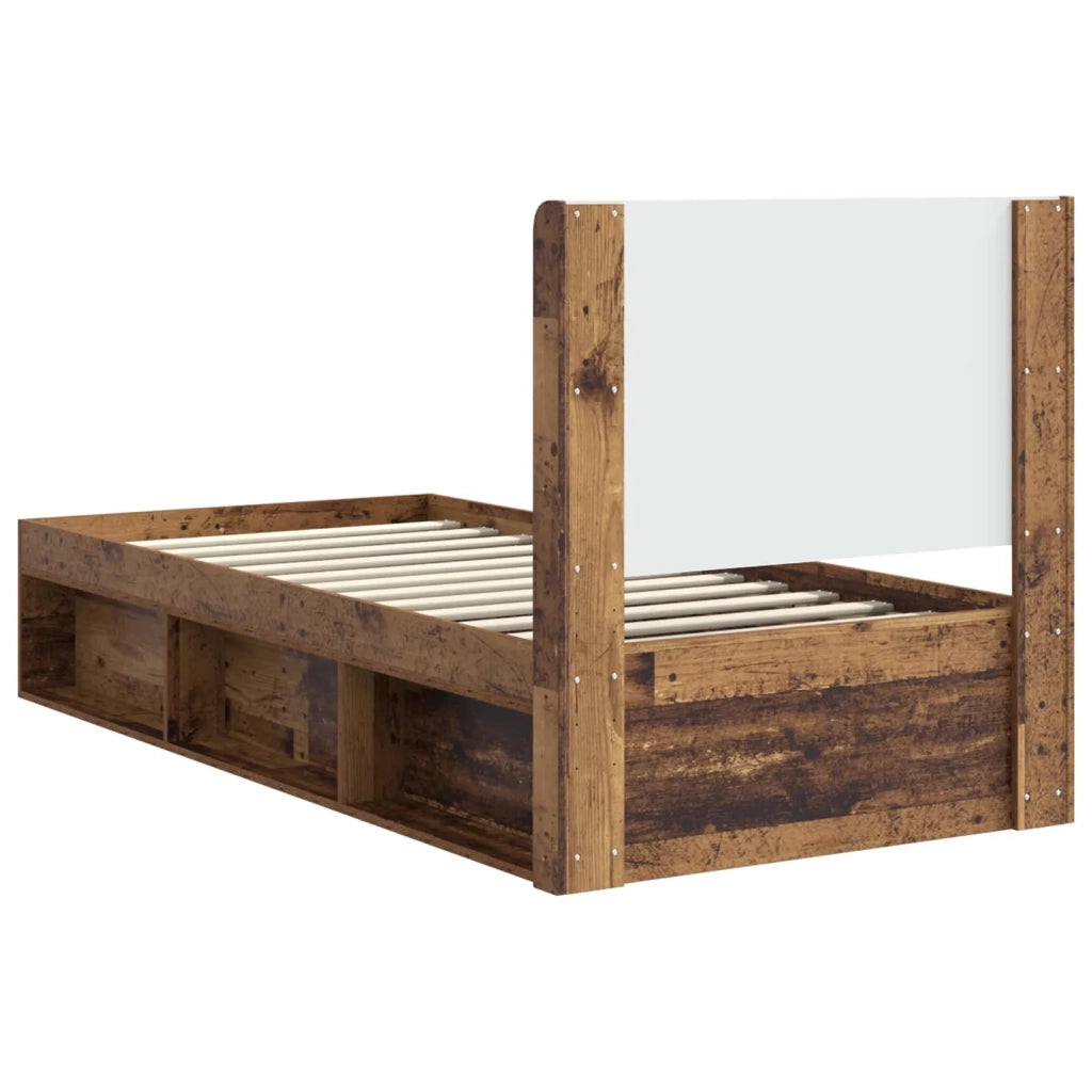 Letto singolo | Letto per adulti | Struttura del letto con stoccaggio e testata Legno antico