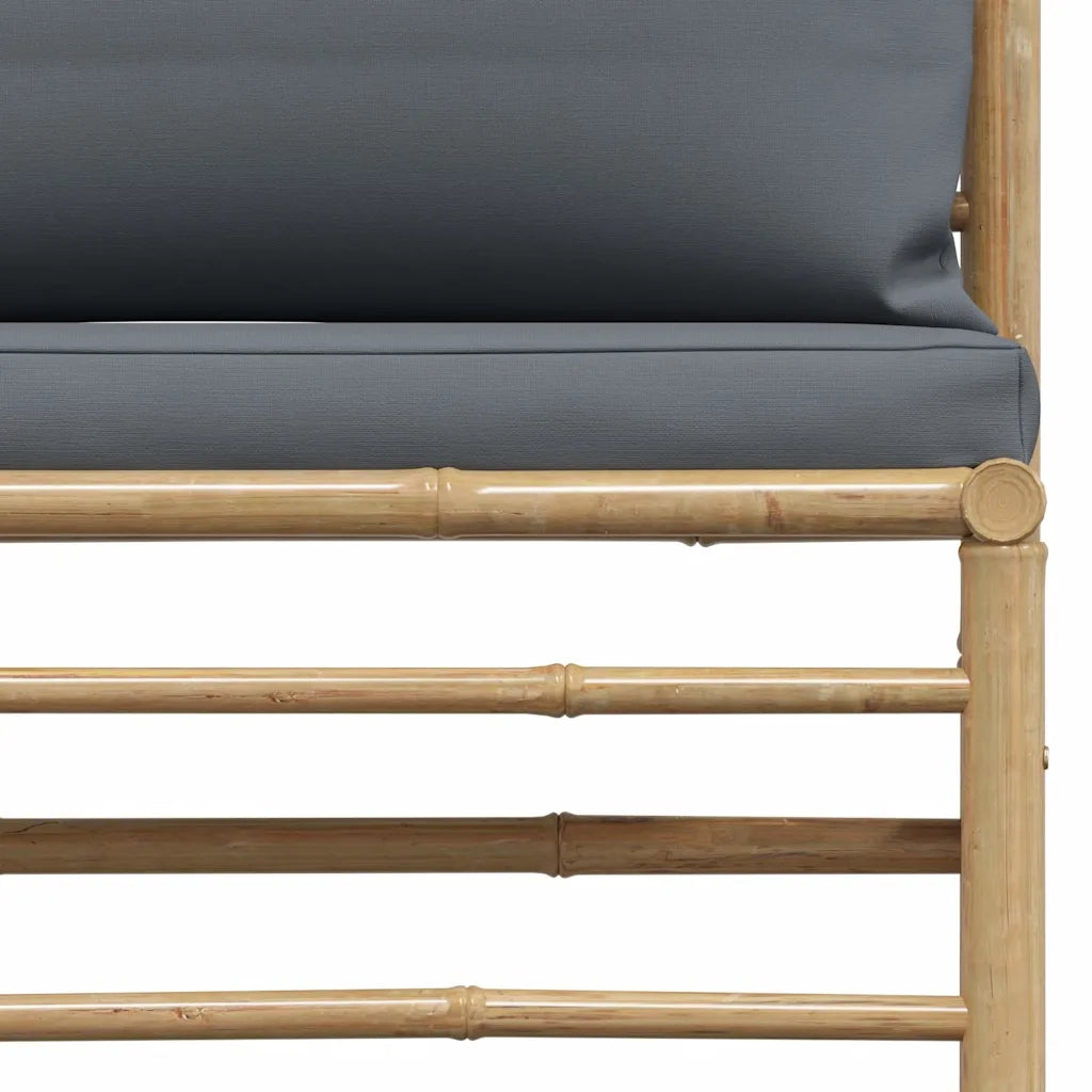 Divano Centrale da Giardino con Cuscini-Sofa Modulare-Divanetto da esterno Grigio Scuro in Bamb¨´