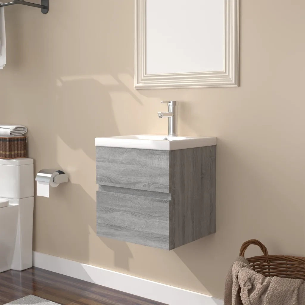 Mobile Bagno e Lavabo | Armadio Lavabo Integrato Grigio Sonoma Legno Multistrato