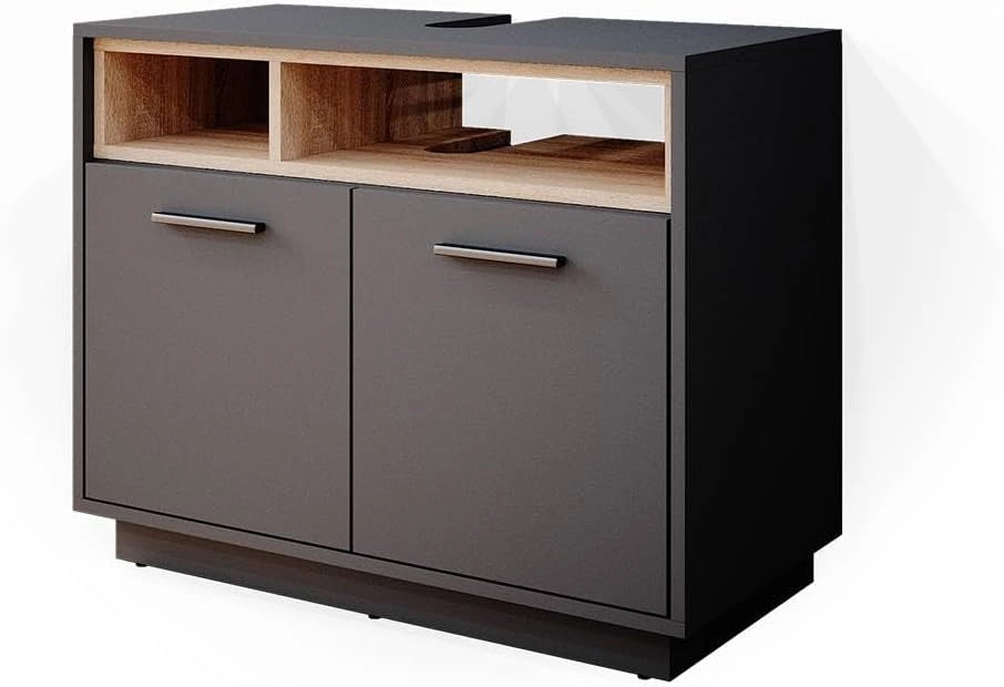 Mobile sottolavabo per bagno Beatrice, Bianco, 80 x 64 cm, con ritaglio per sifone e ripiani aperti
