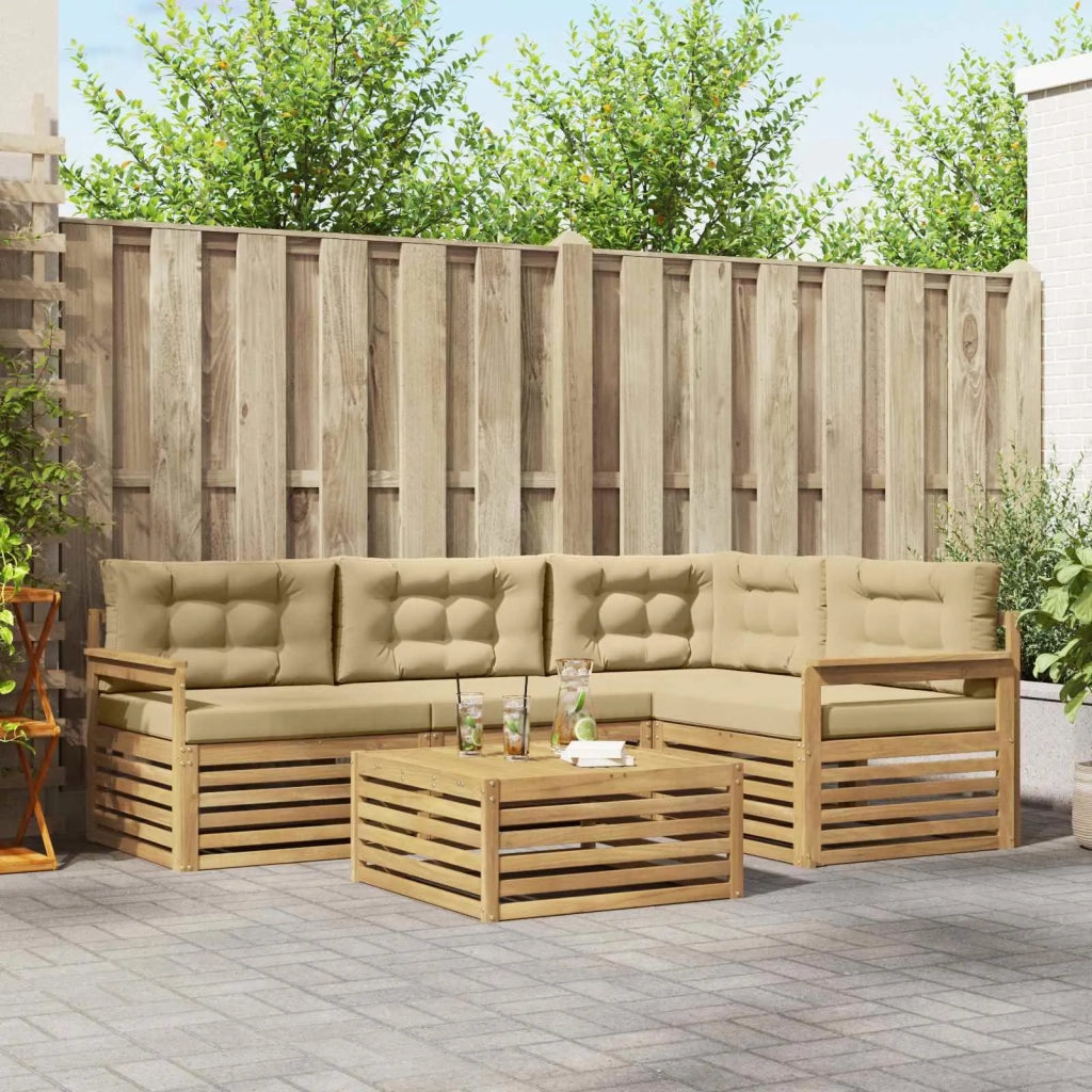 Set di divani da esterno 6 pz Bianco e Beige Poliestere 3390433