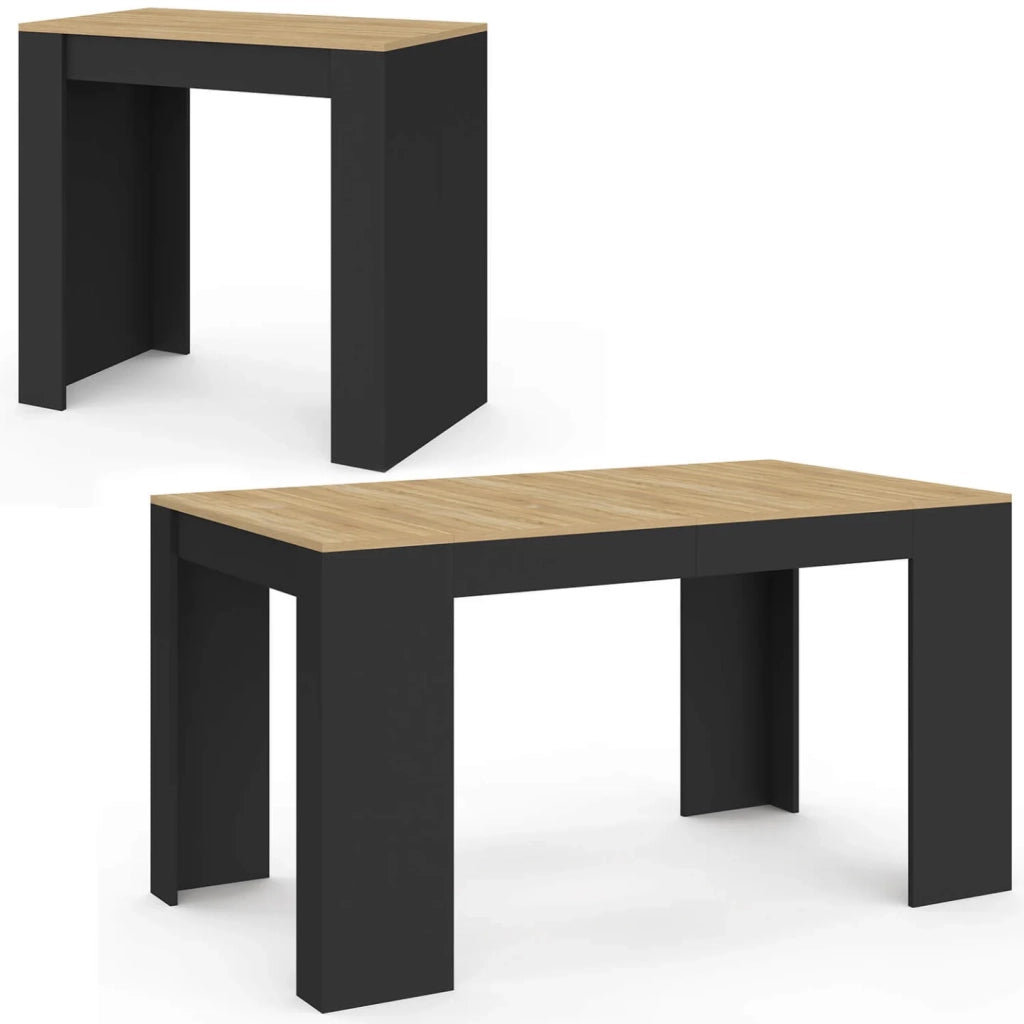 IDMarket - Consolle allungabile a 6 posti ORLANDO, 140 cm, legno nero e impiallacciato faggio
